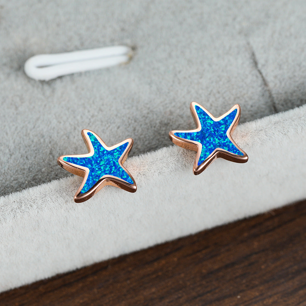 Blue Opal Starfish Earrings - Marina-Blue Opal-Silver-The Livary