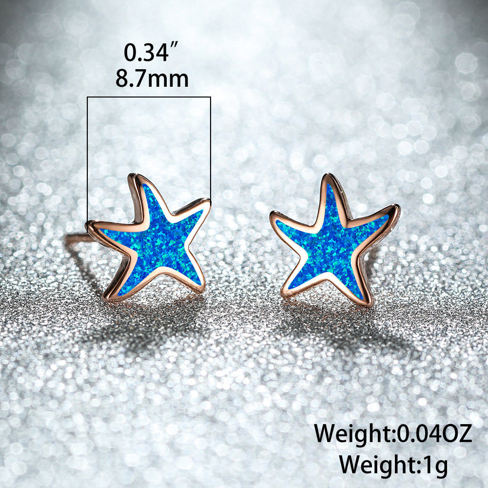 Blue Opal Starfish Earrings - Marina-Blue Opal-Silver-The Livary