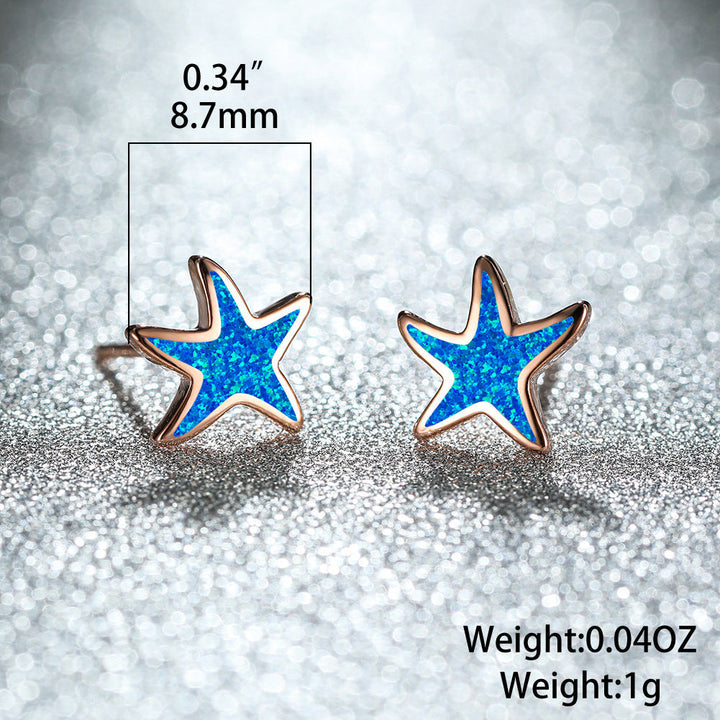 Blue Opal Starfish Earrings - Marina-Blue Opal-Silver-The Livary