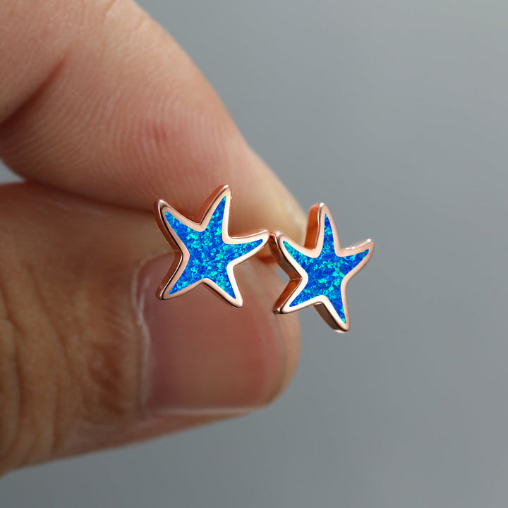 Blue Opal Starfish Earrings - Marina-Blue Opal-Silver-The Livary