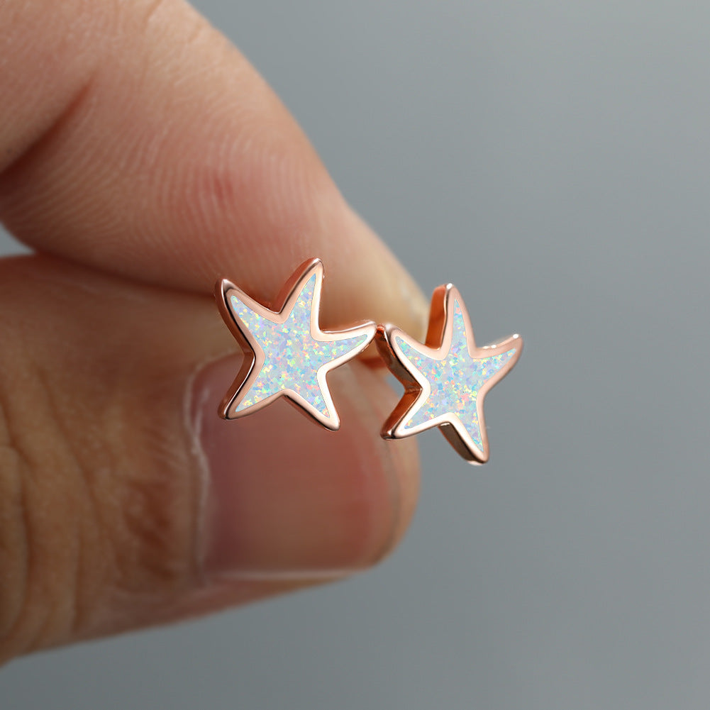 Blue Opal Starfish Earrings - Marina-Blue Opal-Silver-The Livary