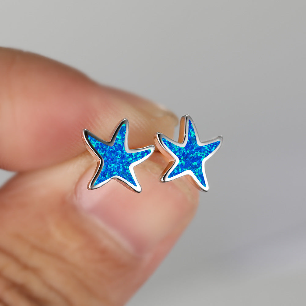 Blue Opal Starfish Earrings - Marina-Blue Opal-Silver-The Livary