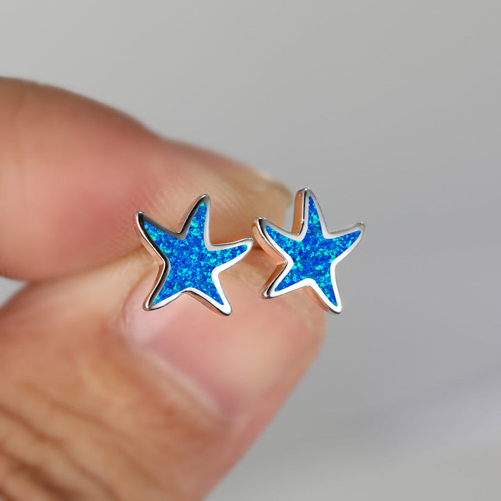 Blue Opal Starfish Earrings - Marina-Blue Opal-Silver-The Livary