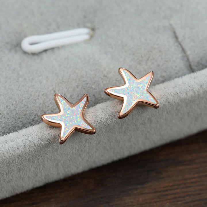 Blue Opal Starfish Earrings - Marina-Blue Opal-Silver-The Livary