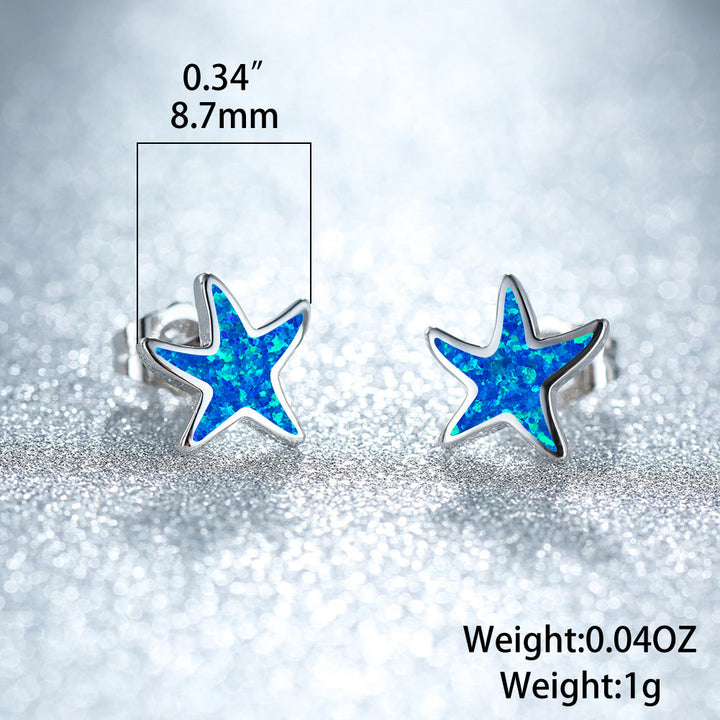 Blue Opal Starfish Earrings - Marina-Blue Opal-Silver-The Livary