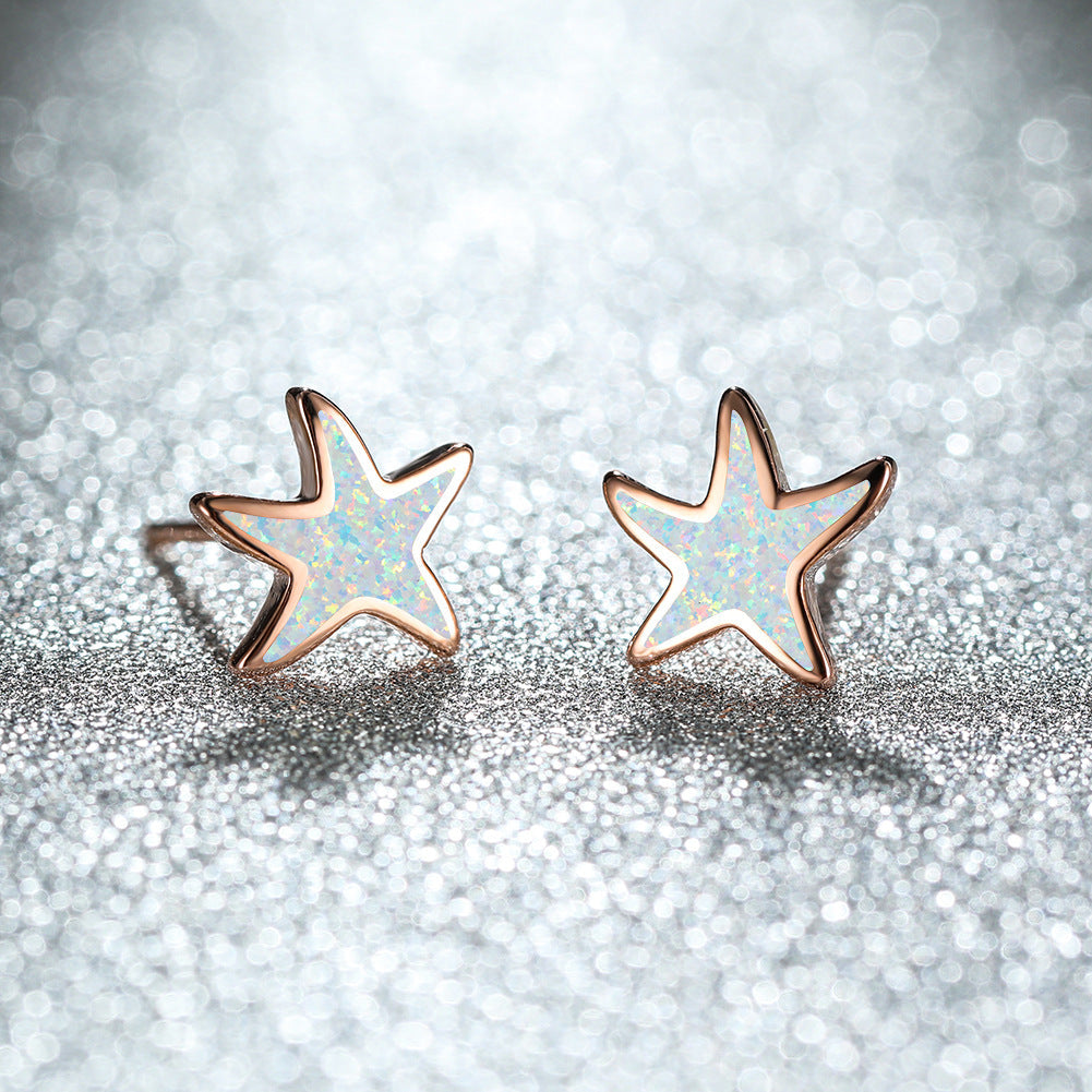 Blue Opal Starfish Earrings - Marina-Opal-Rose gold-The Livary