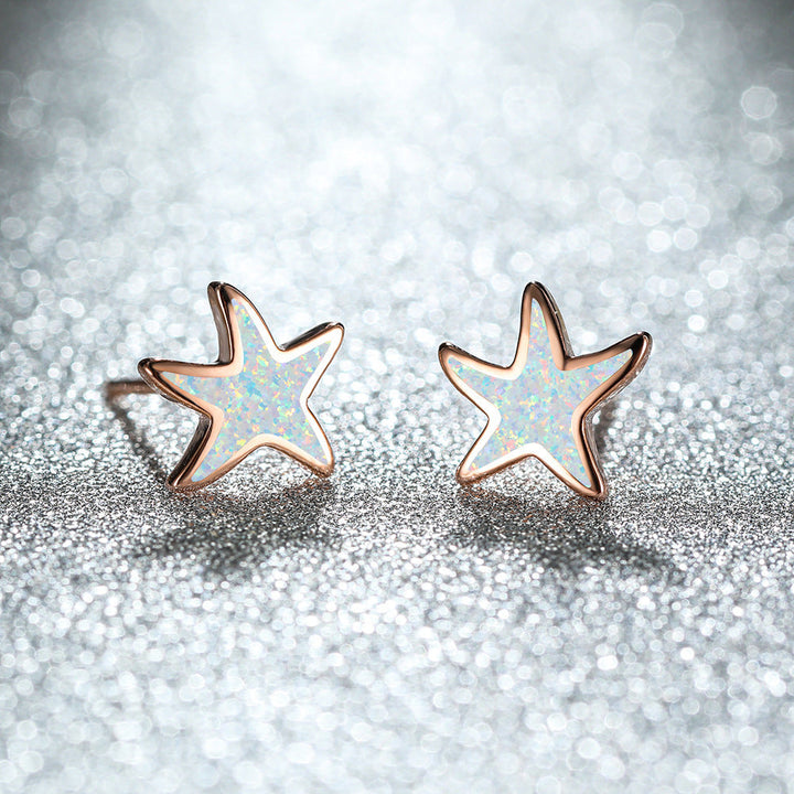 Blue Opal Starfish Earrings - Marina-Opal-Rose gold-The Livary