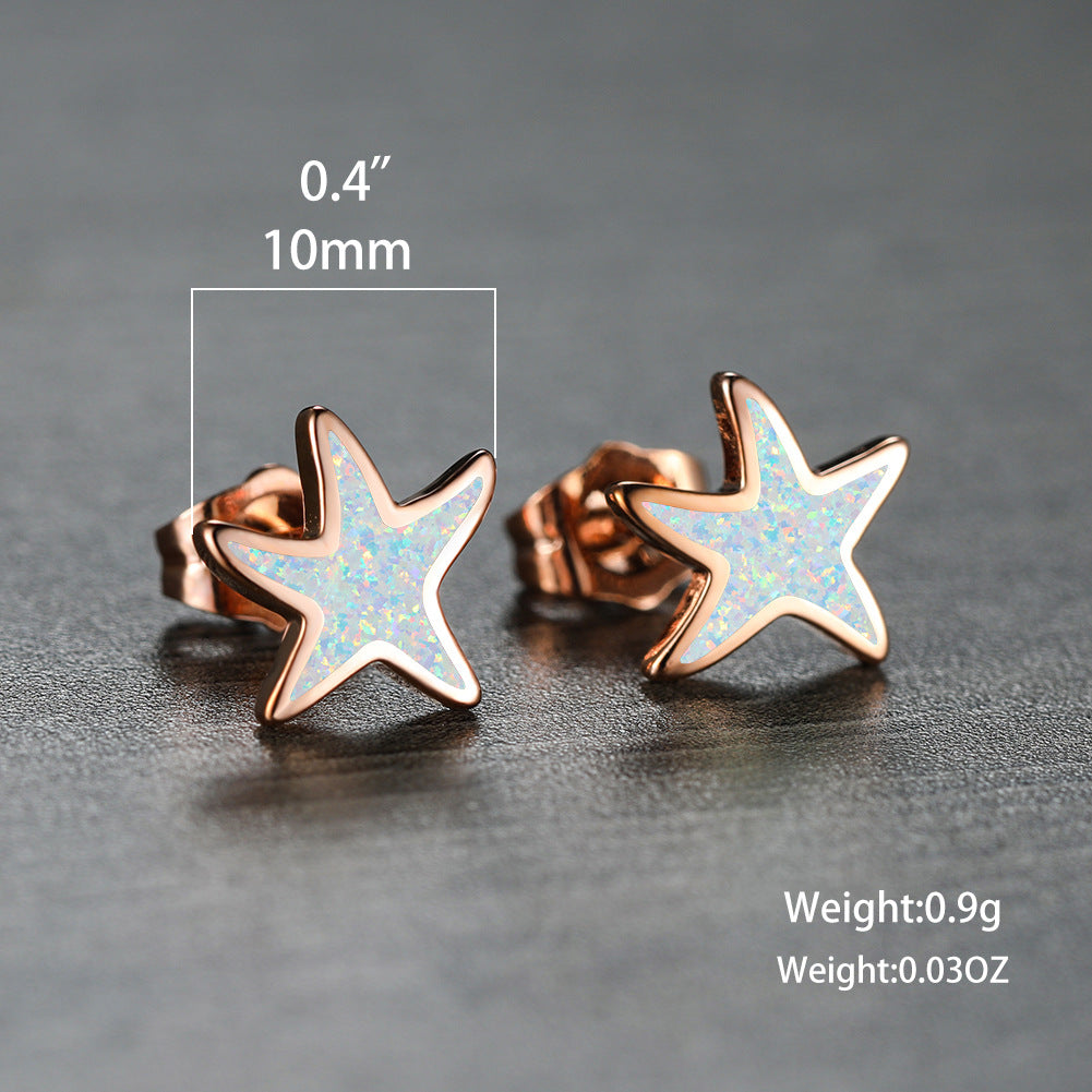 Blue Opal Starfish Earrings - Marina-Blue Opal-Silver-The Livary