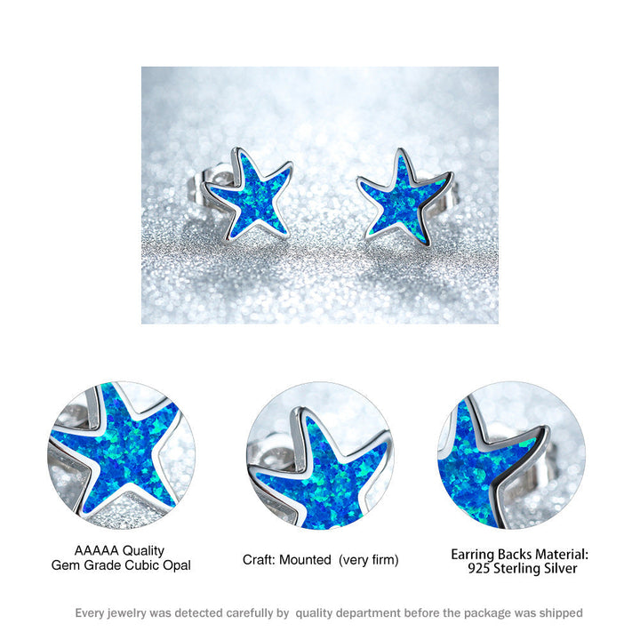 Blue Opal Starfish Earrings - Marina-Blue Opal-Silver-The Livary