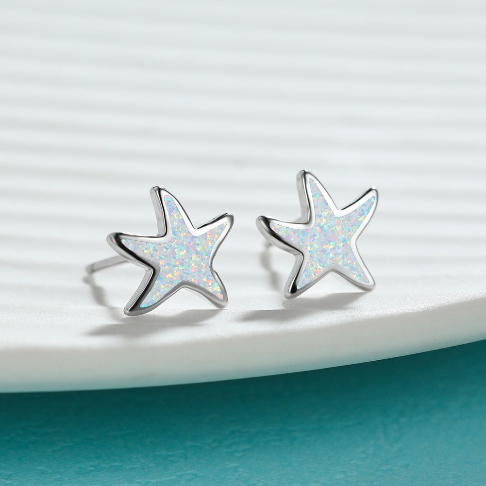 Blue Opal Starfish Earrings - Marina-Blue Opal-Silver-The Livary