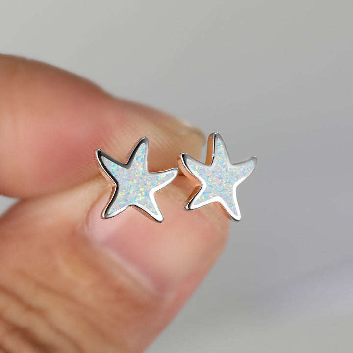 Blue Opal Starfish Earrings - Marina-Blue Opal-Silver-The Livary