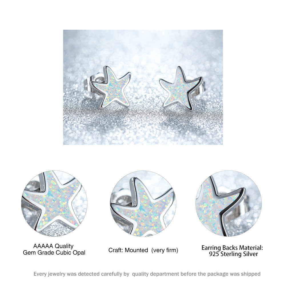 Blue Opal Starfish Earrings - Marina-Blue Opal-Silver-The Livary