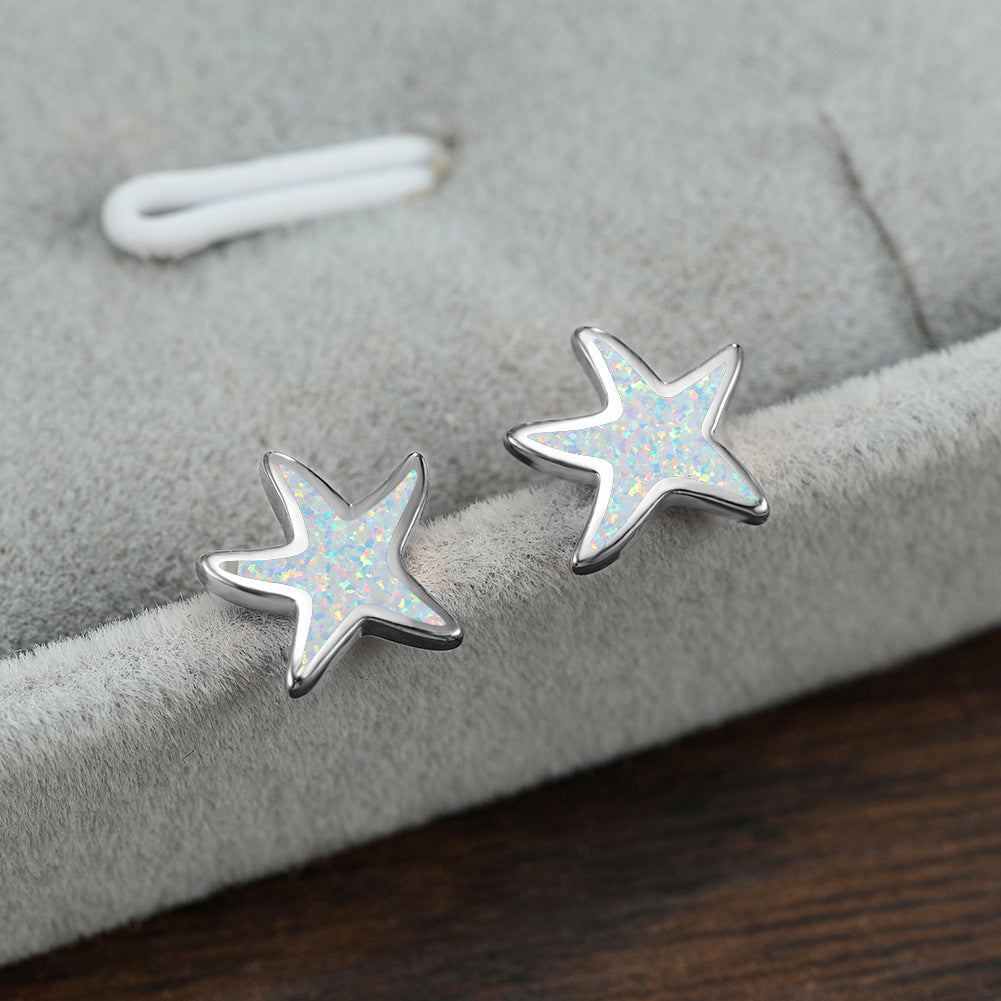 Blue Opal Starfish Earrings - Marina-Blue Opal-Silver-The Livary