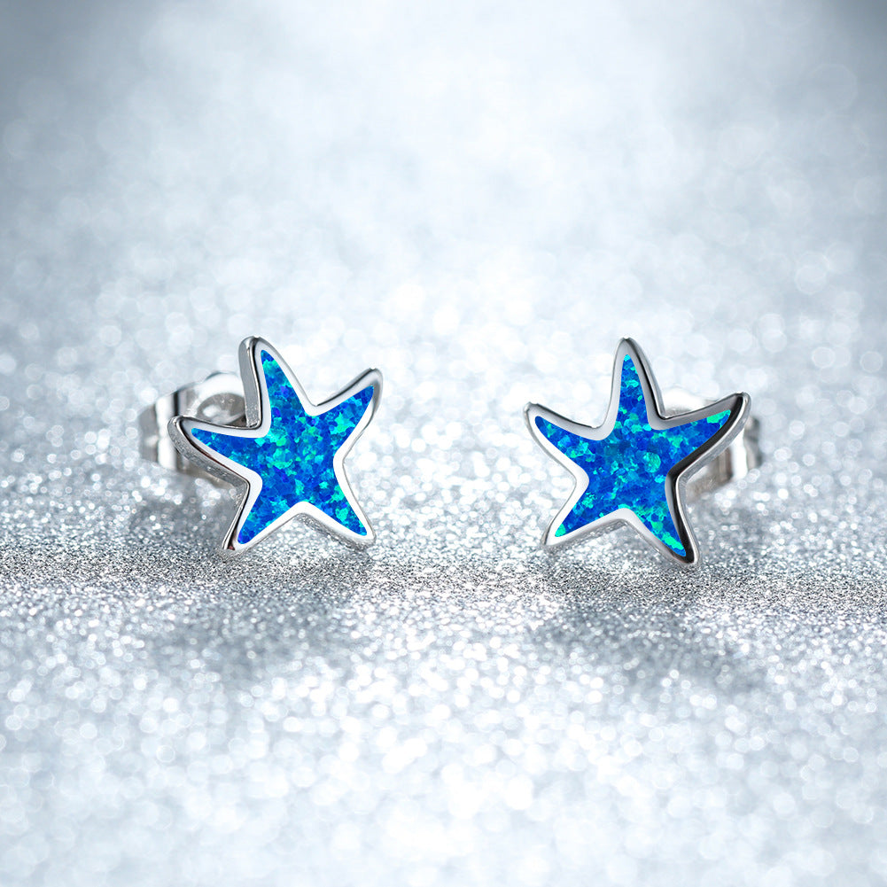 Blue Opal Starfish Earrings - Marina-Blue Opal-Silver-The Livary