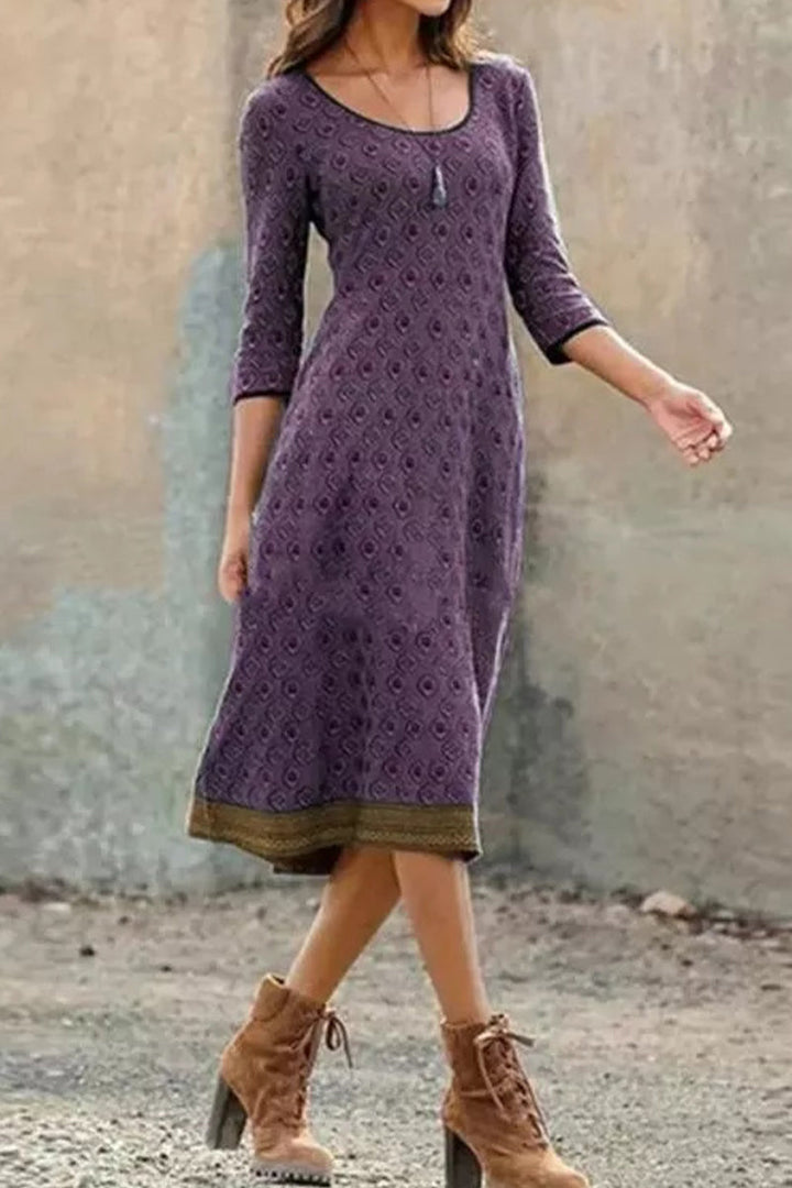 Airy & Stylish Women's Midi Dress with Print and Half Sleeves - Livia-Violet-S-The Livary