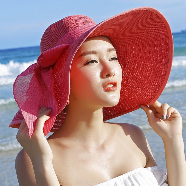 Ladies' straw hat with sun protection – Candy-Red-The Livary