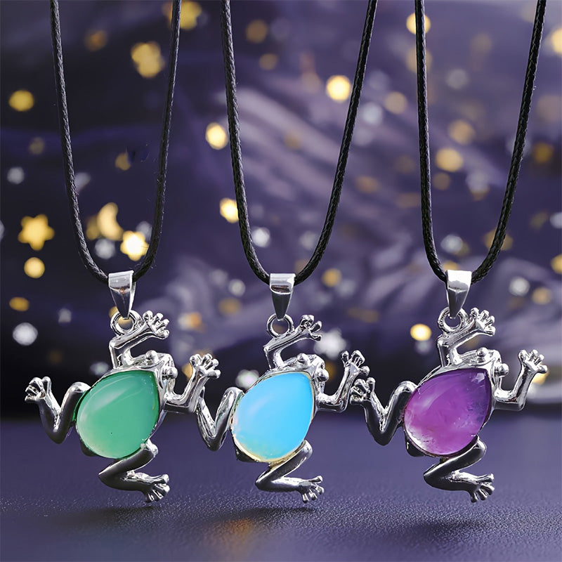 Natural Crystal Frog Meditation Necklace - Gaia-Amethyst-The Livary