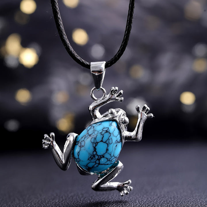 Natural Crystal Frog Meditation Necklace - Gaia-Turquoise-The Livary
