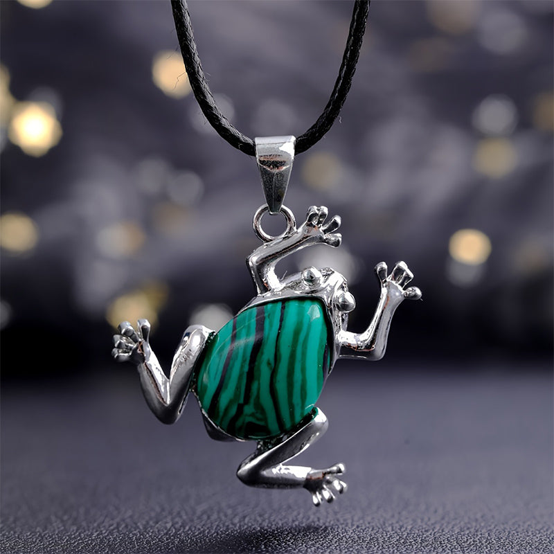 Natural Crystal Frog Meditation Necklace - Gaia-Malachite-The Livary
