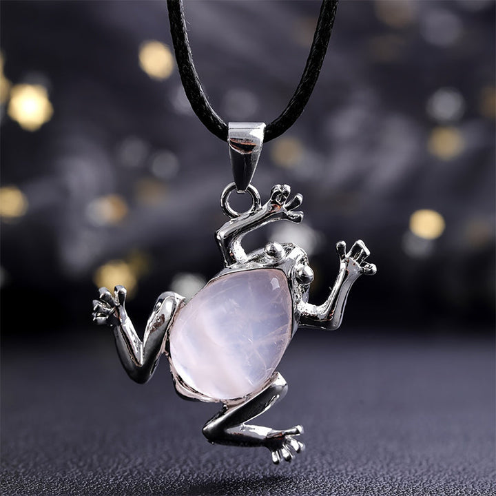 Natural Crystal Frog Meditation Necklace - Gaia-Rose quartz-The Livary