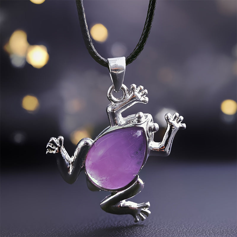 Natural Crystal Frog Meditation Necklace - Gaia-Amethyst-The Livary