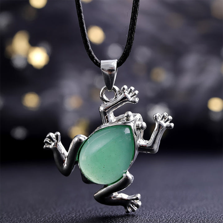 Natural Crystal Frog Meditation Necklace - Gaia-Green Aventurine-The Livary