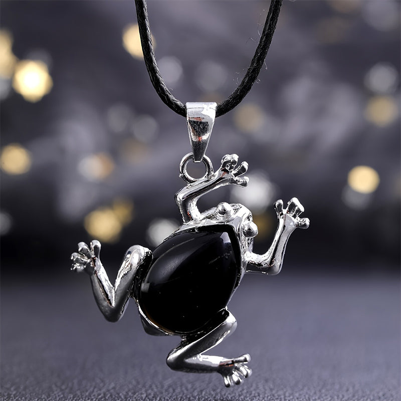 Natural Crystal Frog Meditation Necklace - Gaia-Obsidian-The Livary
