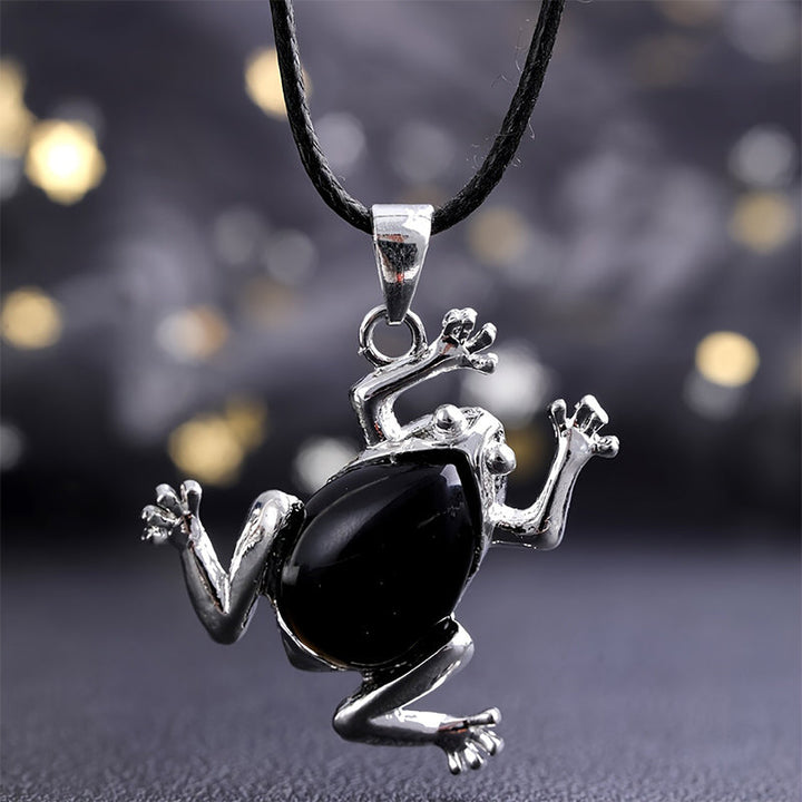 Natural Crystal Frog Meditation Necklace - Gaia-Obsidian-The Livary