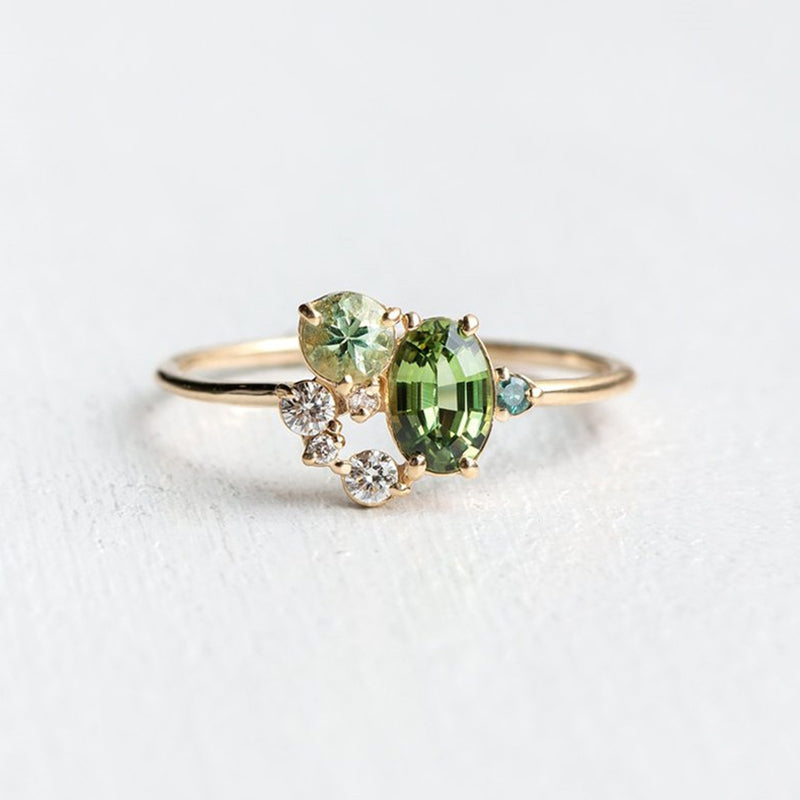 Natural Peridot with Zircon Ring - Selene-Gold-1.93 in-The Livary