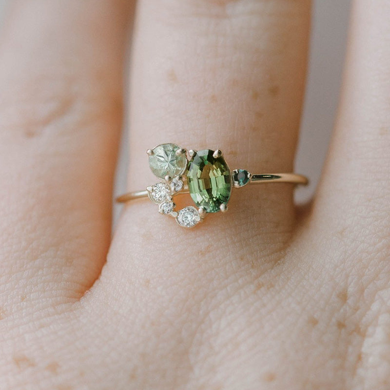 Natural Peridot with Zircon Ring - Selene-Gold-1.93 in-The Livary