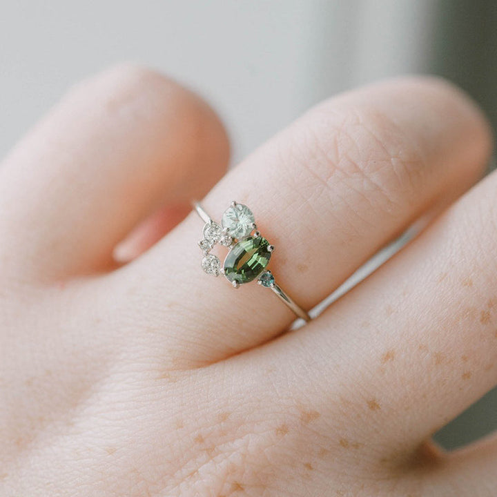 Natural Peridot with Zircon Ring - Selene-Silver-1.93 in-The Livary