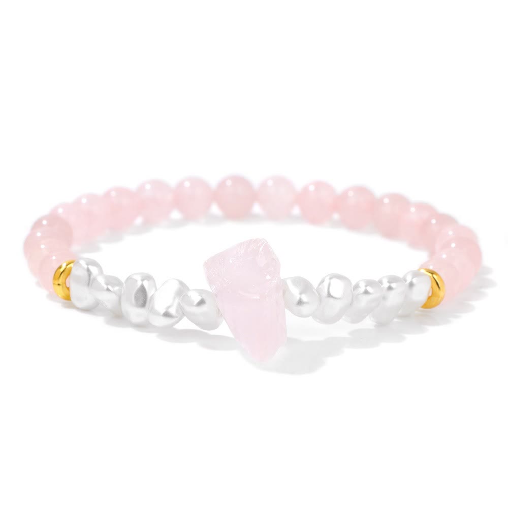 Natural Crystal Beads Bracelet - Eline-Rose quartz-The Livary