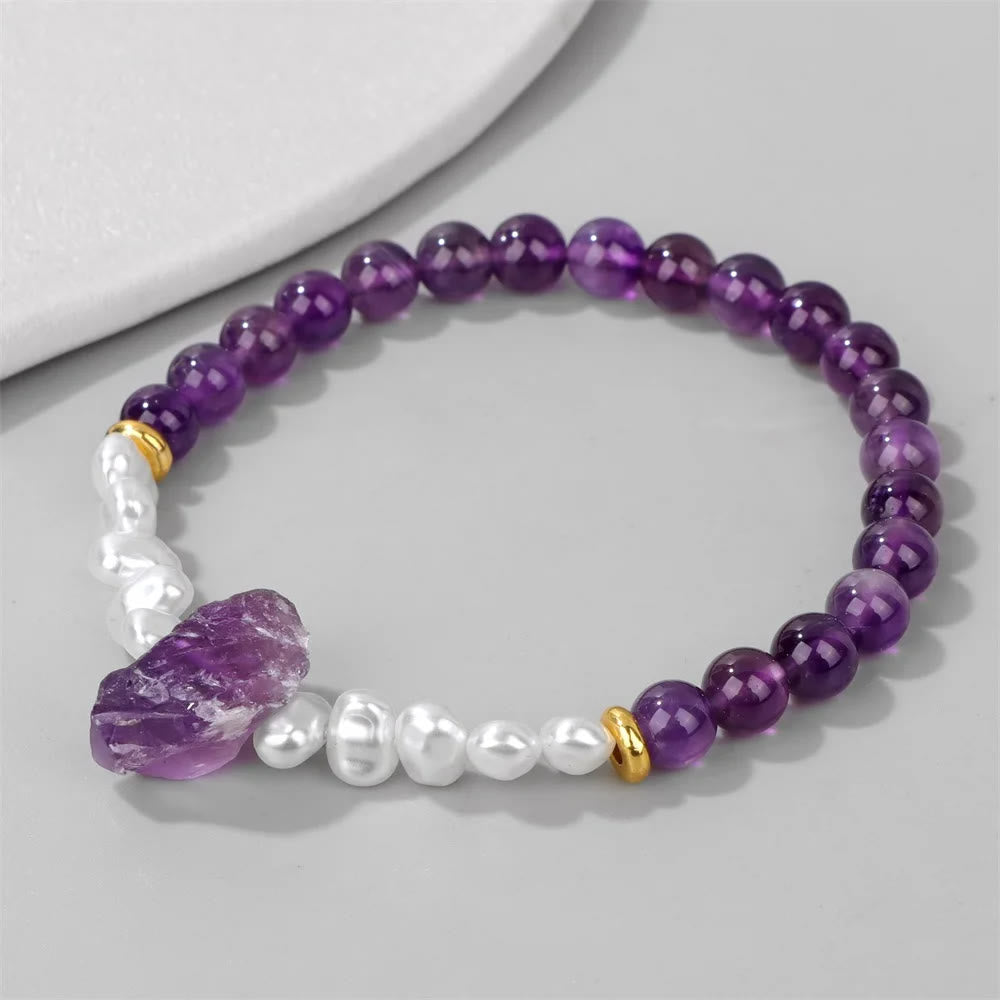 Natural Crystal Beads Bracelet - Eline-Amethyst-The Livary