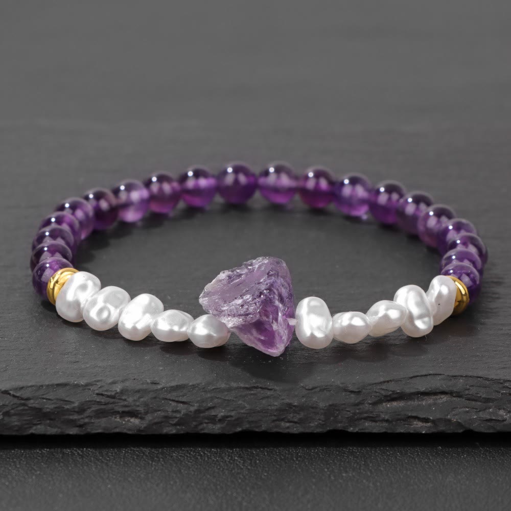 Natural Crystal Beads Bracelet - Eline-Amethyst-The Livary