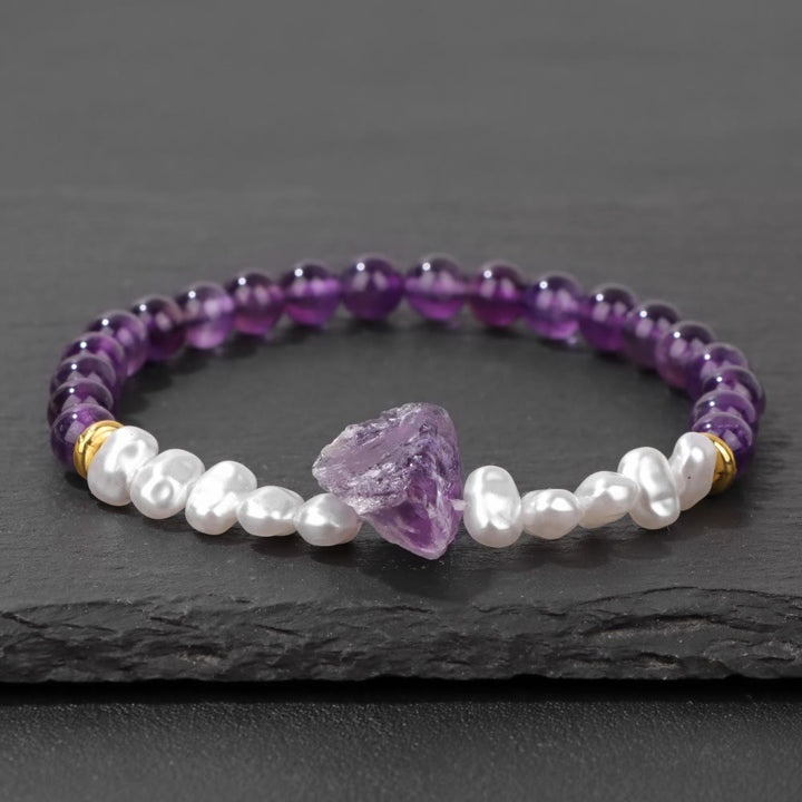 Natural Crystal Beads Bracelet - Eline-Amethyst-The Livary