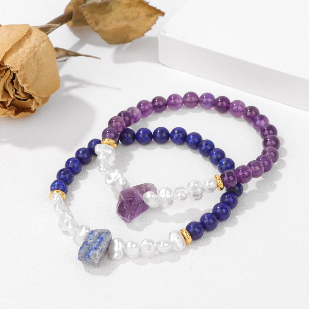 Natural Crystal Beads Bracelet - Eline-Amethyst-The Livary