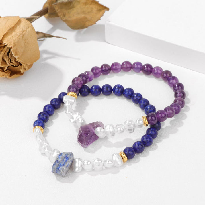 Natural Crystal Beads Bracelet - Eline-Amethyst-The Livary