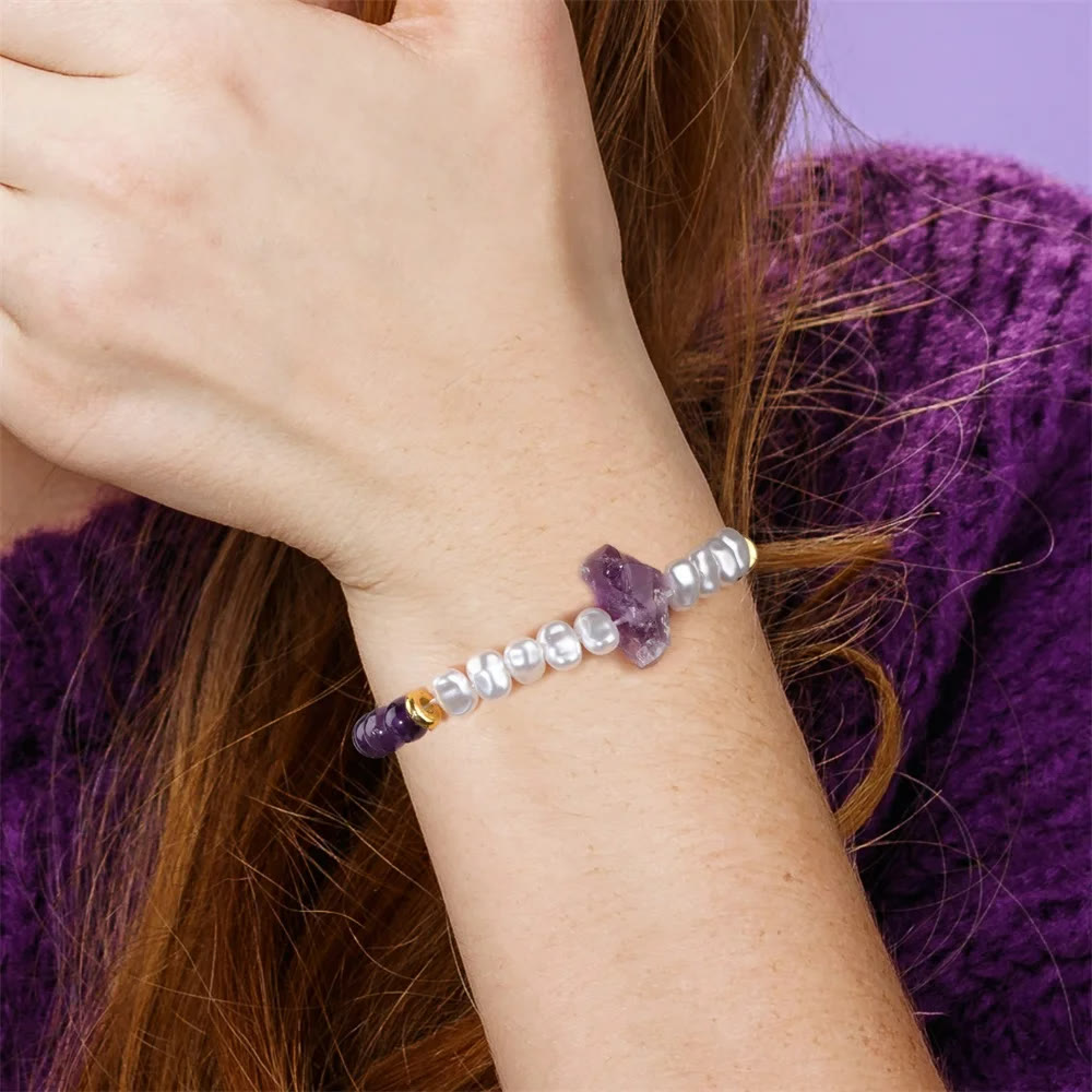Natural Crystal Beads Bracelet - Eline-Amethyst-The Livary