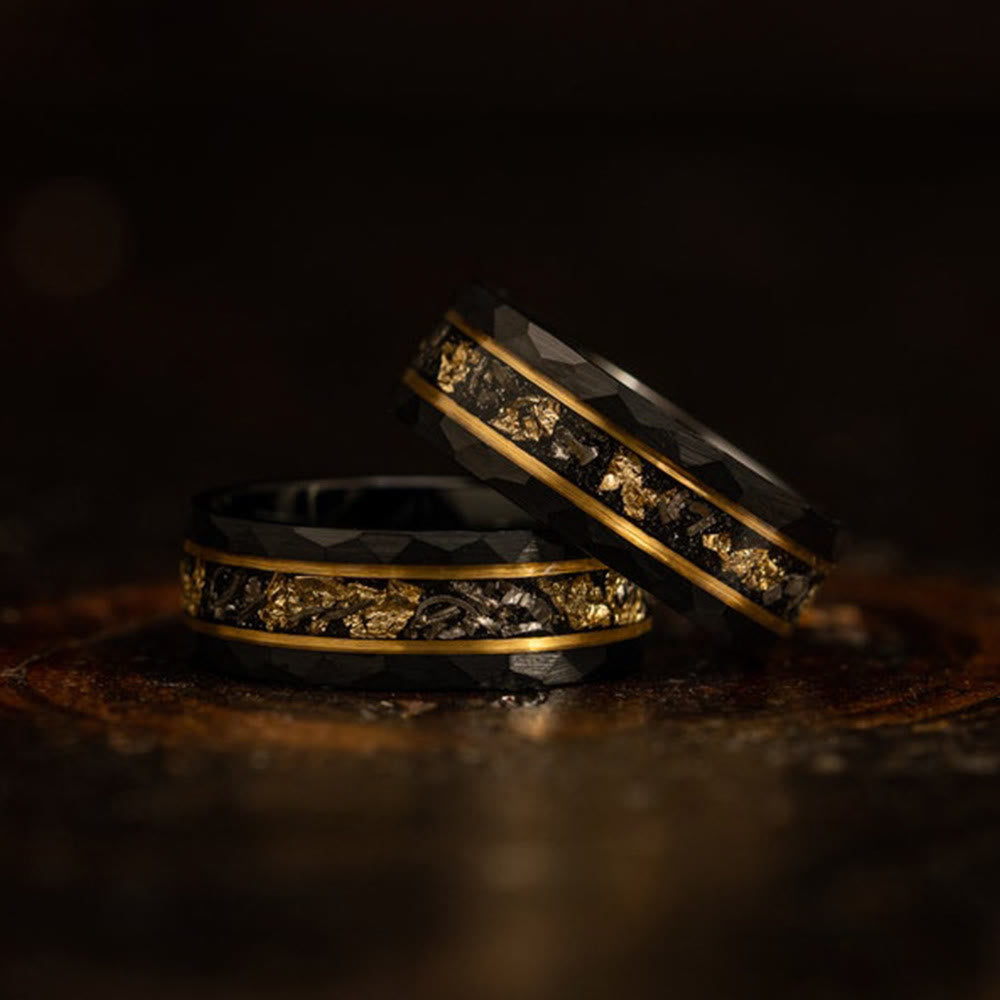 Golden Leaf and Black Meteorite Tungsten Ring - Orion-1.93 inches-The Livary
