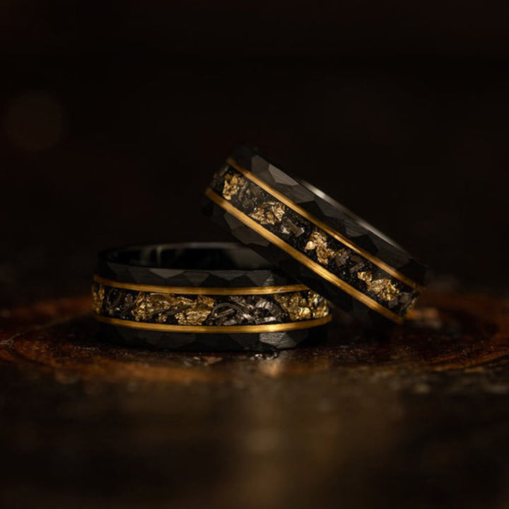 Golden Leaf and Black Meteorite Tungsten Ring - Orion-1.93 inches-The Livary