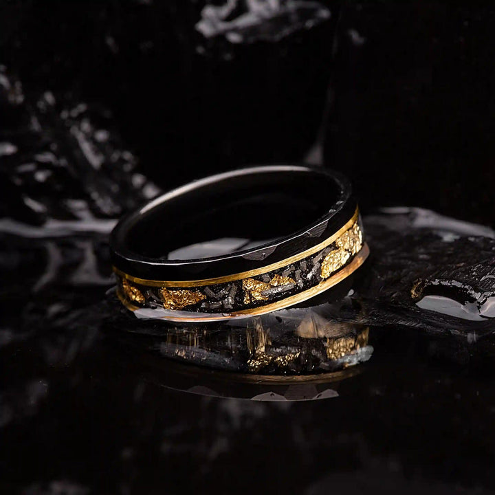 Golden Leaf and Black Meteorite Tungsten Ring - Orion-1.93 inches-The Livary