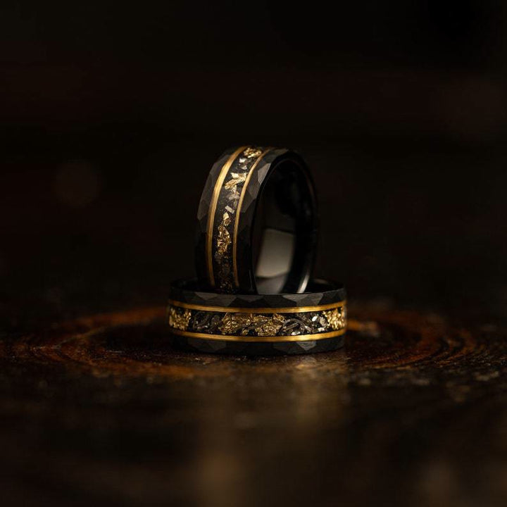 Golden Leaf and Black Meteorite Tungsten Ring - Orion-1.93 inches-The Livary