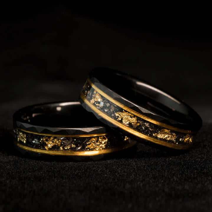 Golden Leaf and Black Meteorite Tungsten Ring - Orion-1.93 inches-The Livary