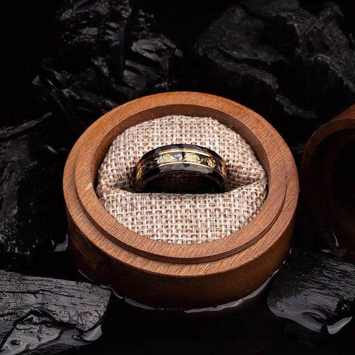 Golden Leaf and Black Meteorite Tungsten Ring - Orion-1.93 inches-The Livary