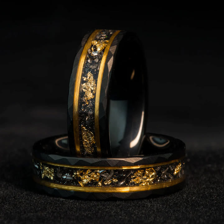 Golden Leaf and Black Meteorite Tungsten Ring - Orion-1.93 inches-The Livary