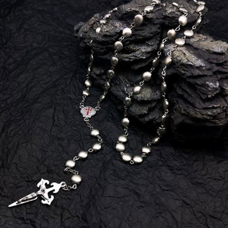 Heart-Shaped Cat's Eye Stone Rosary Necklace - Elara-Alloy-The Livary