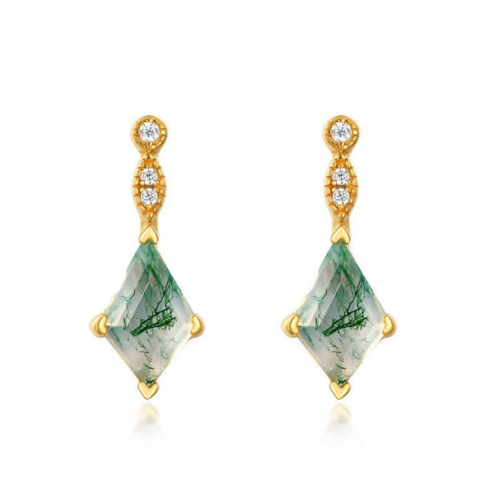 Moss Agate and White Zircon Jewellery Set - Lana-Earrings-The Livary
