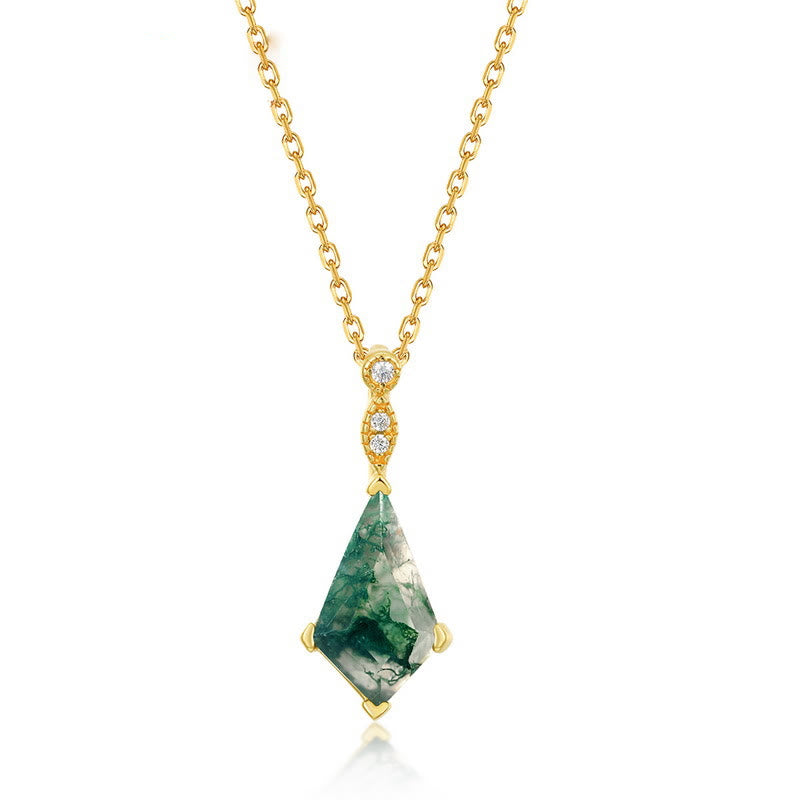Moss Agate and White Zircon Jewellery Set - Lana-Necklace-The Livary