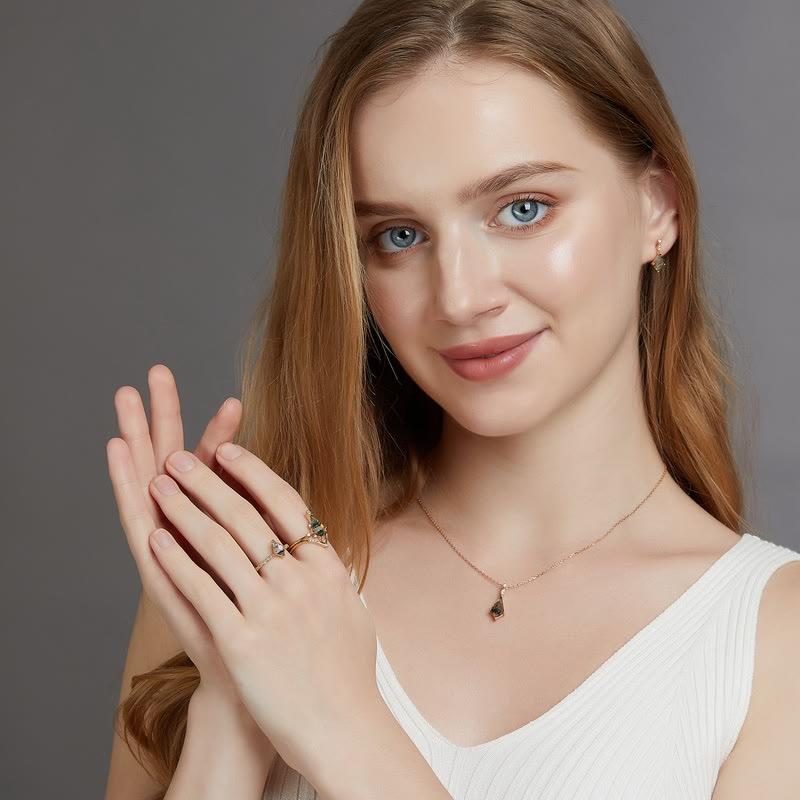 Moss Agate and White Zircon Jewellery Set - Lana-Necklace-The Livary