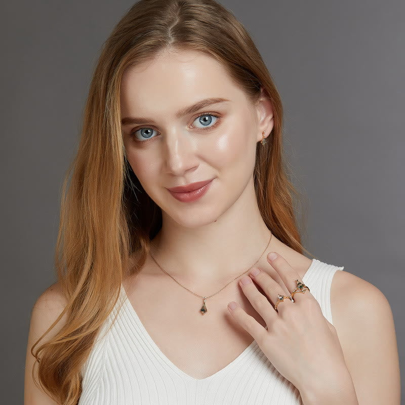 Moss Agate and White Zircon Jewellery Set - Lana-Necklace-The Livary
